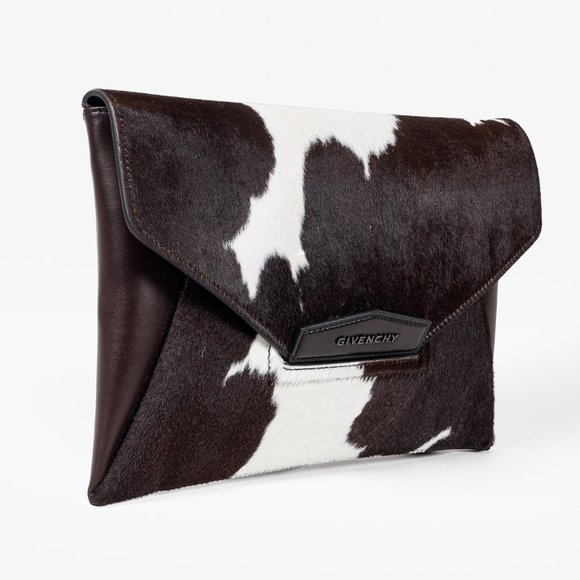 Givenchy Brown Cow Print Calf Hair/ Leather Antigona Clutch - Picture 2 of 10
